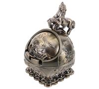 DIYEAH Cenicero De Mesa Retro De Metal con Tapa a Prueba De Viento, Diseño Vintage En Bronce Azul Antiguo, Adecuado para Oficina y Decoración De Interiores, Accesorio Funcional y Decorativo