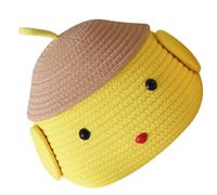 DIYEAH Cesta de Huevos de Encimera Forma de Pollito Tejida en Cuerda de Algodón Amarilla, Cesta Multifunción Antideslizante para Almacenamiento y Decoración de Cocina