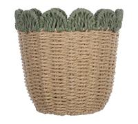 DIYEAH Cesta Organizadora de Cuerda de Papel Verde Borde Festoneado | Hierro y Cuerda de Papel, Estilo Rústico y Boho, para Escritorio, Baño y Salón