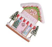 DIYEAH Clay Christmas House Figurine Hand-Painted Vintage Christmas Ornament Winter Cottage Sculpture For Festive Home Decor and Holiday Party Desktop