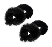 DIYEAH Coleteros Esponjosos Cabello 4 Piezas, Bandas Elásticas Peludas de Piel de Conejo, Color Negro, Suaves y Ligeras, Accesorios para Peinados de Otoño E Invierno