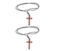 DIYEAH Collar con Cruz de Madera Religiosa (2 unidades) para Mujer y Hombre - Colgante de Crucifijo - Collar de Oración Cristiana para Festivales y Iglesias