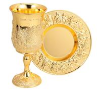 DIYEAH Copa de Kidush con Platillo Dorada para Festividad de Pésaj y Shabat Juego de 1 Copa de Vino Judaica Tradicional para Ceremonias Religiosas