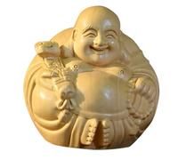 DIYEAH Estatua de Buda Maitreya Tallada Madera de Boj Tamaño Mediano 5 CM Adorno Decorativo Hogar U Oficina Artesanía Detallada y Única