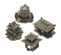 DIYEAH Estatua de Pagoda Vintage de latón 4 Piezas, Escultura de Templo Miniatura, Recuerdo del Templo de Pekín, decoración de jardín Zen
