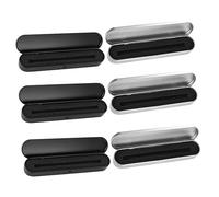 DIYEAH Estuche Metálico Rectangular para Bolígrafos y Lápices, 6 Unidades (Plata y Negro Forro), Organizador Multifunción para Niños y Estudiantes, Uso Escolar y Oficina, Cierre Abatible, Portátil