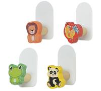DIYEAH Ganchos Adhesivos de Pared para Colgar Abrigos y Toallas Set de 4 Piezas de Madera Diseño de Animales Rana Panda León Ave Adecuado Baño sin Perforación