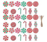 DIYEAH Juego de 36 adornos de madera de bastón de caramelo de Navidad, juego de decoraciones de árbol de Navidad y chimenea