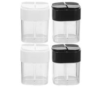 DIYEAH Juego de 4 recipientes multiespecias: dispensador portátil de condimentos para viajes y camping, salero y pimentero de plástico 4 en 1 para picnics y cocina, blanco y negro.