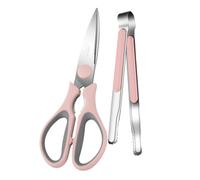 DIYEAH Juego de Tijeras para Barbacoa de Cocina y Pinzas de Acero Inoxidable Color Rosa Kit Práctico de 2 Piezas para Cortar Carne y Verduras Adecuado para Barbacoas y Uso Doméstico