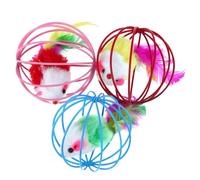 DIYEAH Juguete para Gatos con Ratón en Jaula de Plástico y Alambre, Paquete de 3 Piezas en Forma de Pelota Que Estimula el Instinto Natural Actividad Física Color Color Aleatorio
