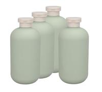 DIYEAH Kit de 4 Botellas de Viaje Rellenables de Plástico Verde de 500 Ml, Dispensador de Jabón y Champú Diseño Sellado y Elegante para Uso Diario y Viajes