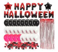 DIYEAH Kit para Fiestas de Halloween Globos Negros y Rojos, Cortinas de Papel y Accesorios de Látex para Ambiente Temático en Celebraciones y Espacios Públicos