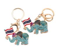 DIYEAH Llavero de Elefante Tailandés con Bandera, 2 Piezas, Colgante Azul con Gemas de Imitación, Llavero para Llaves de Oficina y Adornos para Bolsos, Amuleto Cultural para Viajeros