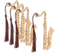 DIYEAH Marcadores de Libros de Madera Forma de Saxofón, Diseño con Borlas, 4 Piezas Finas y Ligeras para Decoración y Regalo a Compañeros