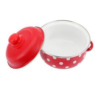 DIYEAH Olla de Esmalte Grueso Tapa y Dos Asas, 1, 1 L, Estilo Retro | Rojo Lunares Blancos, Uso Doméstico, Cocción Múltiple, sin Recubrimiento