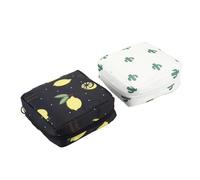 DIYEAH Organizador Bolsa Aseo y Bolsa para Toallas Sanitarias 2 Unidades Tamaño Pequeño Beige Cactus y Negro Limón Diseño Interior Que Fija Elementos para Uso Diario