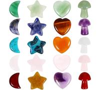 DIYEAH Piedras Decorativas de Cristal 20 Piezas Formas Corazón, Luna, Estrella y Hongo, Cristal Natural Pequeño para Decoración, Manualidades y Meditación, Set Multicolor para Hogar y Joyería