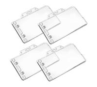 DIYEAH Portatarjetas de Identificación Horizontal Plástico Transparente 4 Unidades Sellado Seguro para Oficina Escuela Trabajo