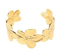 DIYEAH Pulsera Abierta Dorada Flores para Mujer en Acero Inoxidable, Diseño Minimalista y Elegante, Adecuado Playa en Verano Ocio