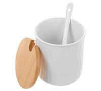 DIYEAH Tarro Capacidad 300ml de Color Claro de Condimentos de Cerámica con Tapa y Cuchara Diseño Elegante y Dispensación Fácil para Cocina Moderna