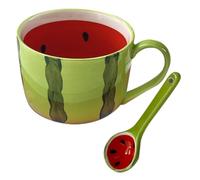 DIYEAH Taza de Cerámica con Diseño de Sandía de 400ml para Celebracion Verano, Taza de Café de Escritorio con Asa y Cuchara, Adecuado Hogar y Bebidas