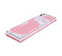 DIYEAH Teclado Gaming Mecánico Teclas RGB con Cable Diseño Ergonómico Rosa y Blanco Resistente Salpicaduras y Teclas Duraderas