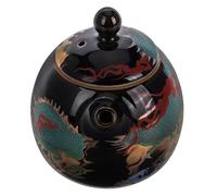 DIYEAH Tetera de Cerámica Esmaltada Negra Retro Diseño de Dragón, Pequeña y Portátil para Camping y Hogar, Tetera Vintage de Arcilla para Preparar Té, Vajilla Hogar y Oficina