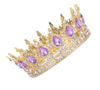 DIYEAH Tiara de Boda para Novia, Tocado de Desfile, Corona Redonda de Aleación Gemas de Imitación Dorada, Estilo Vintage, Cómoda, para Boda y Prom, Talla Grande