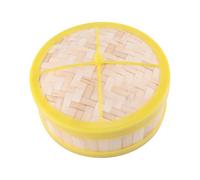 DIYEAH Vaporera de Bambú Material Plástico y Bambú Cesta Práctica y Resistente Nivel con Tapa Amarilla para Cocinar Dim Sum y Pescado en Casa