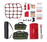 Diyeeni Accesorios para Orugas RC a Escala 1:10, Juego de Decoración de Simulación con Bolsas, Red para Equipaje, Tanque de, Tambor de Aceite, Gato, Extintor y Pala para Modelo de Camión (Green)