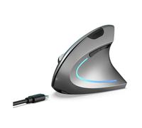 Diyeeni Ratón Ergonómico Inalámbrico, Mouse Vertical Recargable Silencioso, Bluetooth5.1+2.4g Conexión, 800/1200/1600/2400DPI, Ratón de Computadora de Iluminación de 7 Colores para la (Gris de Metal)
