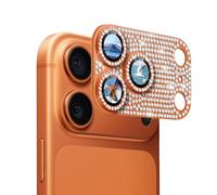 DiyGody 1 Pack Cámara Trasera Protección Compatible con iPhone 17 Pro Max, Placa Metálica Rhinestone 9H Cristal Templado Protector Lente Anti-arañazos Protector para iPhone 17, Diamante Naranja