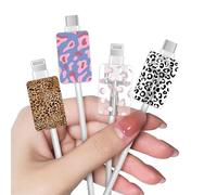 DiyGody 4 Piezas Protector de Cable Compatible con iPhone, Accesorios Protección de Previene Cable Wrap Enrede Rompa con Dibujo de Leopardo para Mujeres, Ahorrador de Cables Líneas de Datos USB-C/L