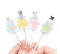 DiyGody 4 Piezas Protectores de Cable para iPhone & Android, Accesorios de Protección de Cables Datos, Cables Saver con Diseño de Flor Brillante 3D, Cable Cargador USB Tipo-C Protectors para Mujeres