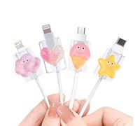 DiyGody 4 Piezas Protectores de Cable para iPhone & Android, Accesorios de Protección de Cables Datos, Cables Saver con Diseño de Estrella Brillante 3D, Cable Cargador USB Tipo-C Protectors para Mujer