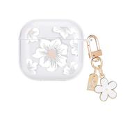 DiyGody Bonita Funda Compatible con Airpods 4 Generación 2024 con Llavero, Cover Protectora con Dibujo de Flores para Mujeres, Case Protección en TPU Antipolvo Antiarañazos Antigolpes, Camelia Blanca