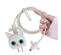 DiyGody Bonito Set de Protectores Cargador Compatible con iPhone, Protección para Cable con Diseño de Gato Anime 3D, Previene Cable Wrap Enrede Rompa, Anti-Rotura para USB-C/L Líneas de Datos -Blanco