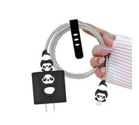 DiyGody Bonito Set de Protectores Cargador Compatible con iPhone, Protección para Cable con Diseño de Panda Anime 3D, Previene Cable Wrap Enrede Rompa, Anti-rotura para USB-C/L Líneas de Datos - Negro