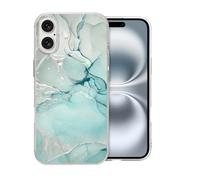 DiyGody Brillante Carcasa Protectora Compatible con iPhone 16 Plus 6,7 Pulgadas, Funda de Silicona TPU Suave con Mármol Verde para Mujeres Hombre, Case Protectora de Teléfono Ultradelgada Antiarañazos