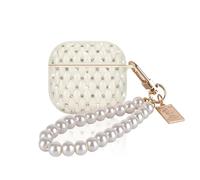 DiyGody Brillante Funda Compatibile con Airpods 4 Generación con Llavero, Cover Protectora con Diamante Sparkling para Mujeres, Case Protección de TPU Antigolpes Anti-Arañazos Antideslizante - Beige