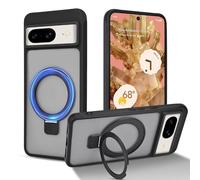 DiyGody Carcasa Magnética Compatible con Google Pixel 8 6.2 Pulgada 2023, Case con Anillo Soporte Invisible Magnético Metálico, Funda Protectora de TPU PC Transparente Antigolpes Anti-Arañazos, Negro