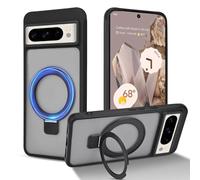 DiyGody Carcasa Magnética Compatible con Google Pixel 8 Pro 6.7 Pulgada, Cover con Anillo Soporte Invisible Magnético Metálico, Funda Protectora de TPU PC Transparente Antigolpes Anti-Arañazos, Negro