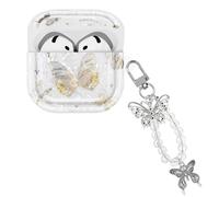 DiyGody Funda Compatible con Airpods 4th Generación 2024 con Llavero, Cover Protectora con Diseño de Mariposa Bonito para Mujeres, Estuche Protección en TPU Anti-arañazos Antipolvo Antideslizante