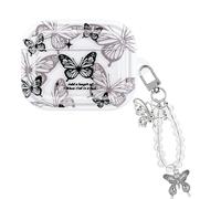 DiyGody - Funda compatible con AirPods Pro 3 con colgante de mariposa, carcasa con bonito diseño de mariposa, color negro y blanco para mujeres, funda protectora de TPU transparente antipolvo