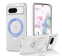 DiyGody Funda Magnética Compatible con Google Pixel 8 6.2 Pulgada, Silicona Acrílico Carcasa con Anillo Soporte Invisible Magnético Metálico, Funda Protectora de Transparente Antigolpes Anti-Arañazos