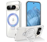DiyGody Funda Magnética Compatible con Google Pixel 9 Pro 6.3 Pulgada, Carcasa con Anillo Soporte Invisible Magnético Metálico, Cover Protectora de Acrílico TPU Transparente Antigolpes Anti-Arañazos