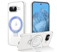 DiyGody Funda Magnética Compatible con Google Pixel 9a 6.3 Pulgada 2025, Carcasa con Anillo Soporte Invisible Magnético Metálico, Cover Protectora de TPU Acrílico Transparente Antigolpes Anti-Arañazos