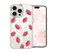 DiyGody Funda Magnética Compatible con iPhone 16 Pro 6,3", Carcasa con Imanes Incorporados Compatible con MagSafe, Cover Protectora con Motivo de Fresas Flores, Antigolpes Anti-Arañazos Antideslizante