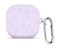 DiyGody Funda protectora compatible con Samsung Galaxy Buds 4/4 Pro (2026) con llavero, TPU flores grabado, funda protectora para mujeres, antigolpes, antideslizante, antipolvo, sin olor, color morado